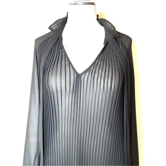 WHOWHATWEAR Sheer Accordion Pleat Tie Neck Blouse - Picture 7 of 16